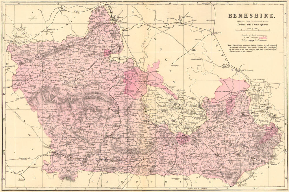 BERKSHIRE. Antique county map by GW BACON 1884 old plan chart