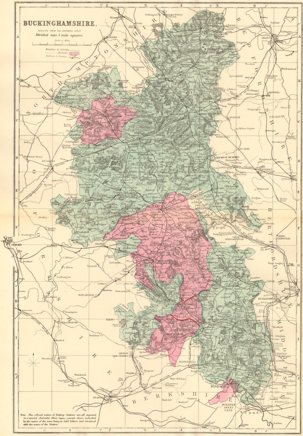 BUCKINGHAMSHIRE. Antique county map by GW BACON 1884 old chart