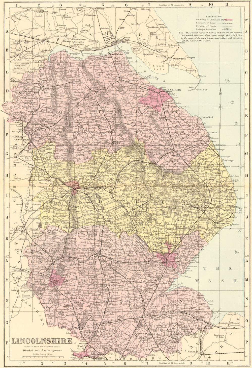 LINCOLNSHIRE. Antique county map by GW BACON 1884 old plan chart