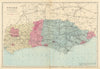 SUSSEX. Antique county map by GW BACON 1884 old vintage plan chart