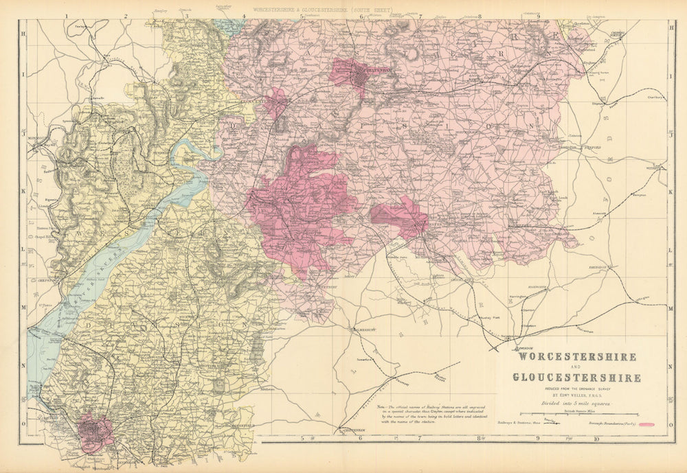 WORCESTERSHIRE & GLOUCESTERSHIRE (South). Antique county map by GW BACON 1884