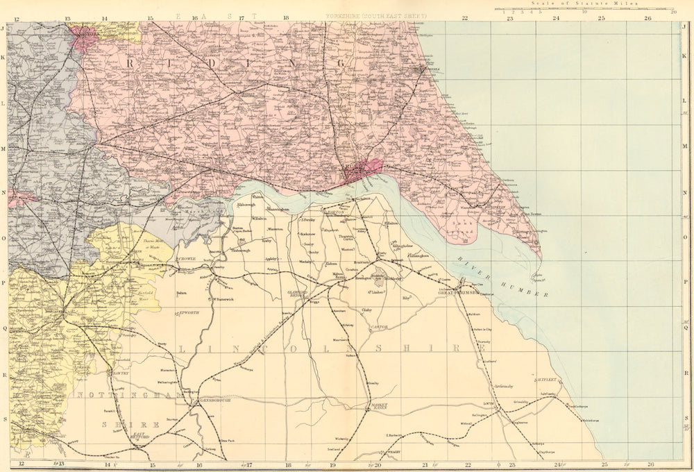 YORKSHIRE (South East). Hull York. Antique county map by GW BACON 1884 old