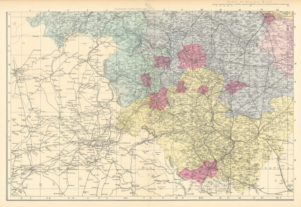 YORKSHIRE (South West). Sheffield Leeds Bradford. County map. GW BACON 1884