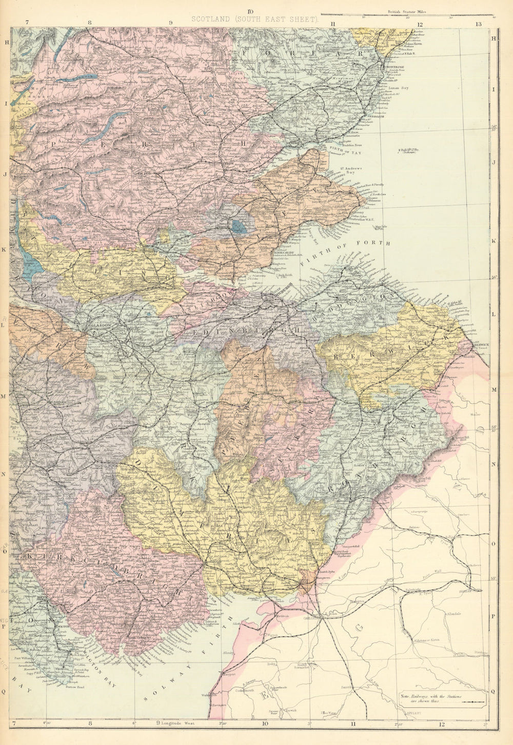 SCOTLAND (South East). Edinburgh Glasgow Perth Fife. GW BACON 1884 old map