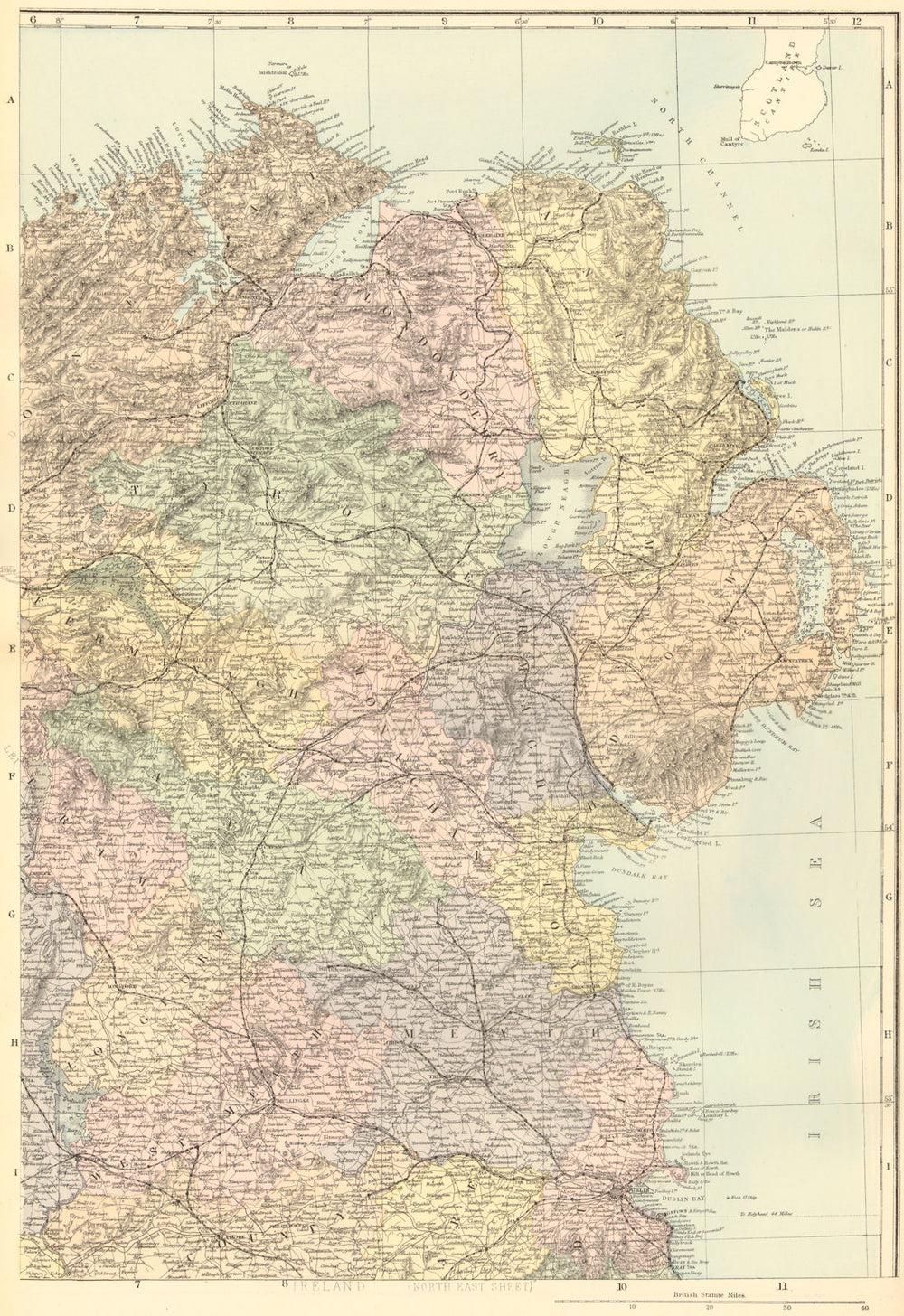 IRELAND (North East). Ulster Meath Louth Cavan Dublin. GW BACON 1884 old map