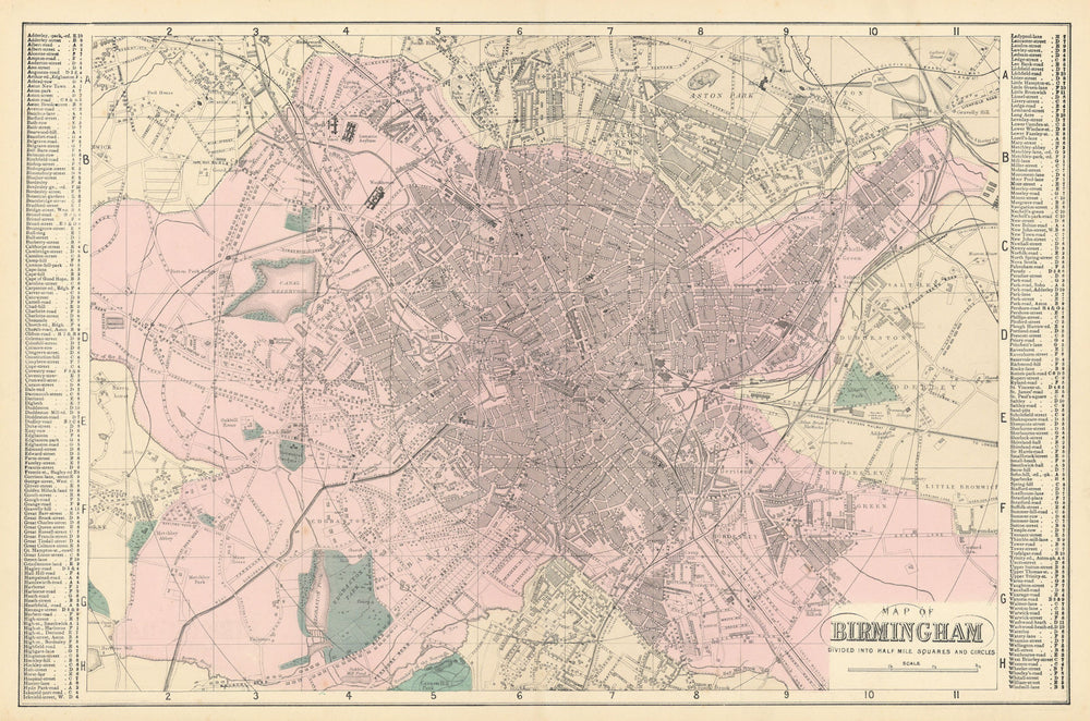 BIRMINGHAM. Aston Edgbaston Ladywell Bordesley. Town plan. GW BACON 1884 map