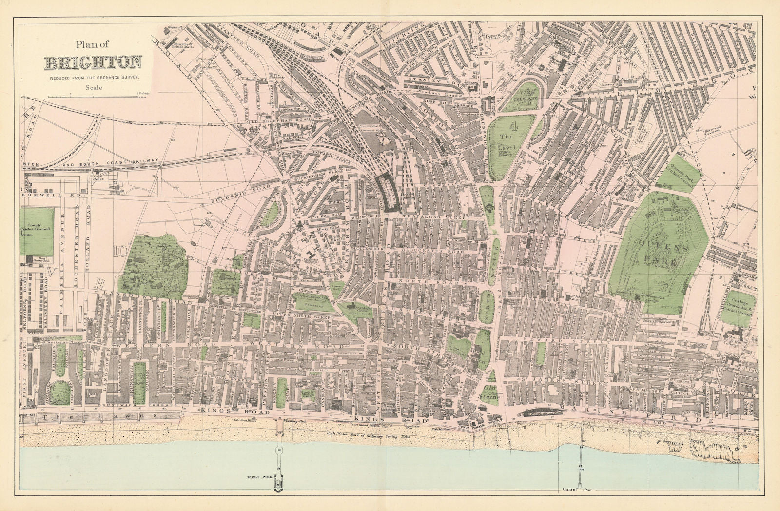 BRIGHTON & HOVE. Antique town plan by GW BACON. Sussex 1884 old map ...