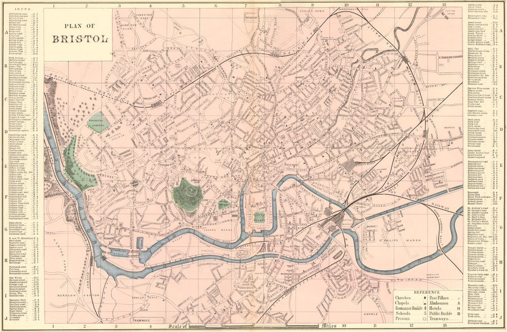 BRISTOL. Clifton Cotham Easton Ashton Gate. Town plan. GW BACON 1884 old map