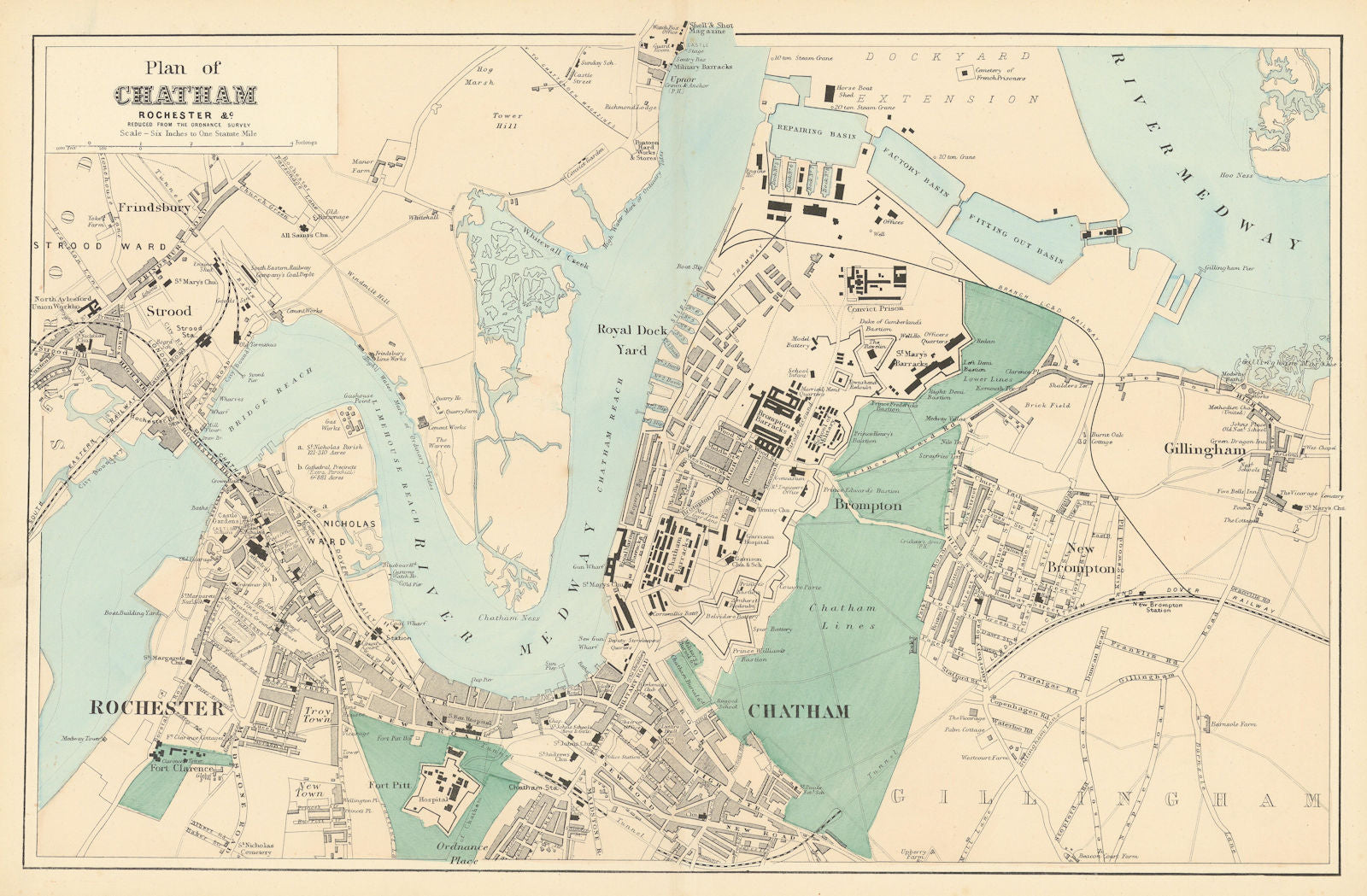 CHATHAM. Rochester Strood Frinsbury Brompton. Town plan. GW BACON 1884 ...