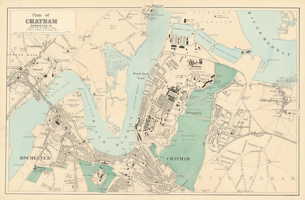 CHATHAM. Rochester Strood Frinsbury Brompton. Town plan. GW BACON 1884 old map