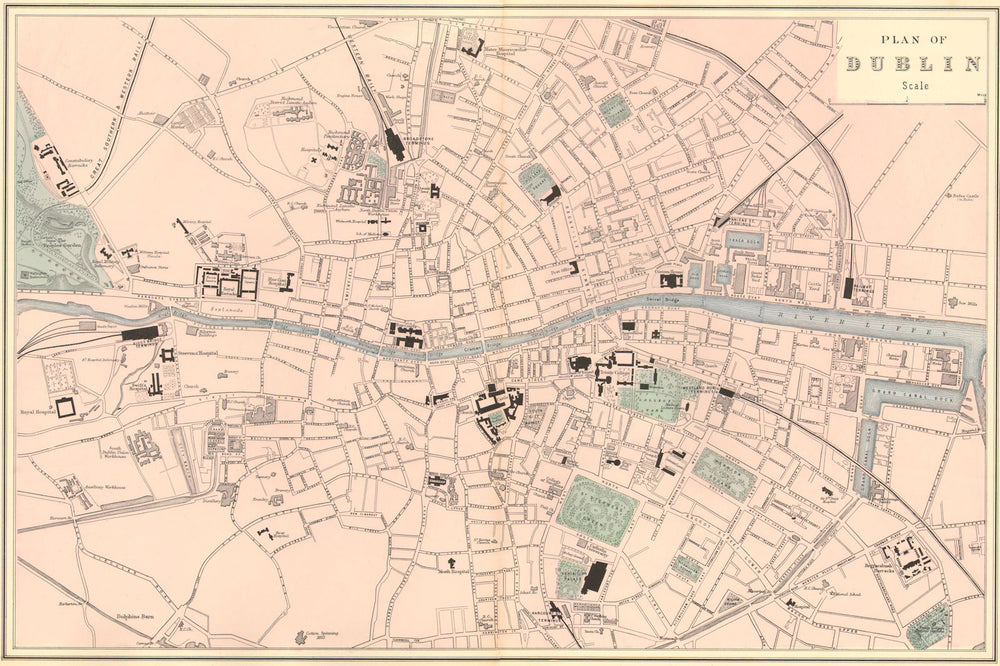DUBLIN. Antique town plan by GW BACON. Ireland 1884 old map chart