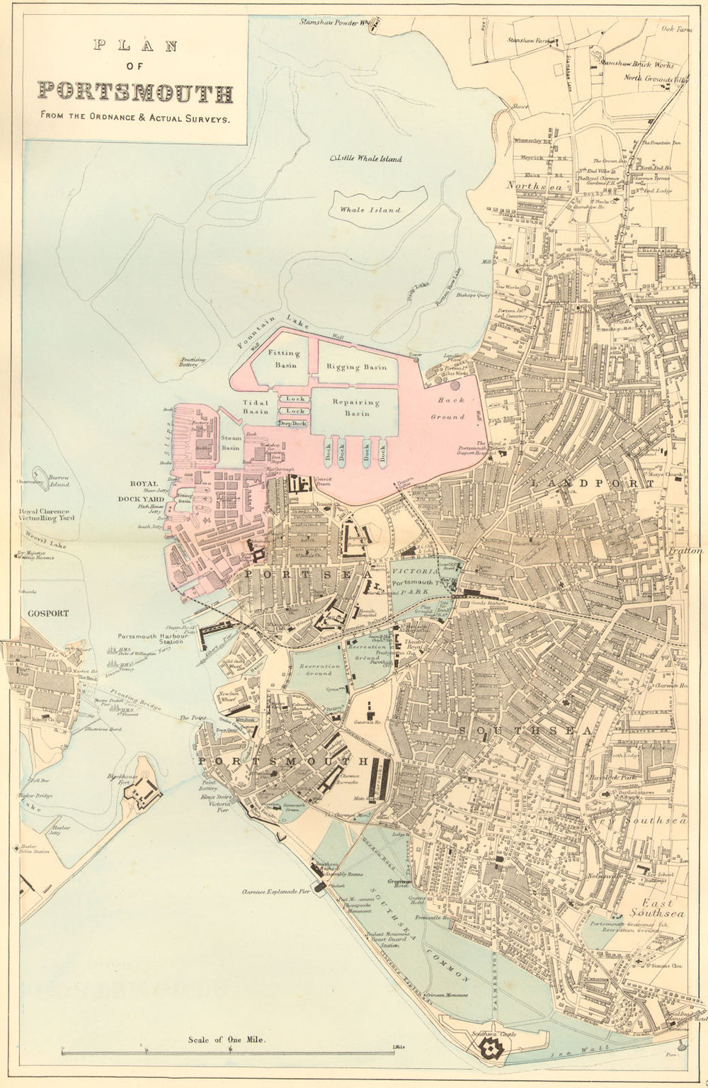 PORTSMOUTH. Portsea Southsea Landport Gosport. Town plan. GW BACON 1884 map