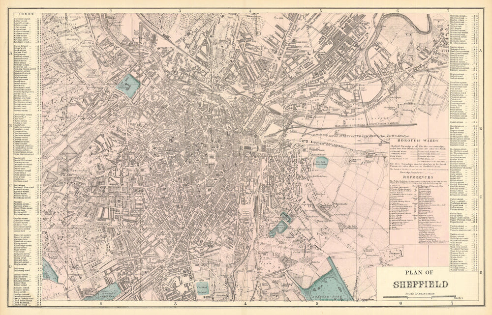 SHEFFIELD. Antique town plan by GW BACON. Yorkshire 1884 old map chart