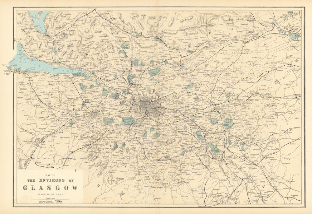 GLASGOW & ENVIRONS. Lanark Renfrew. Antique map by GW BACON 1884 old