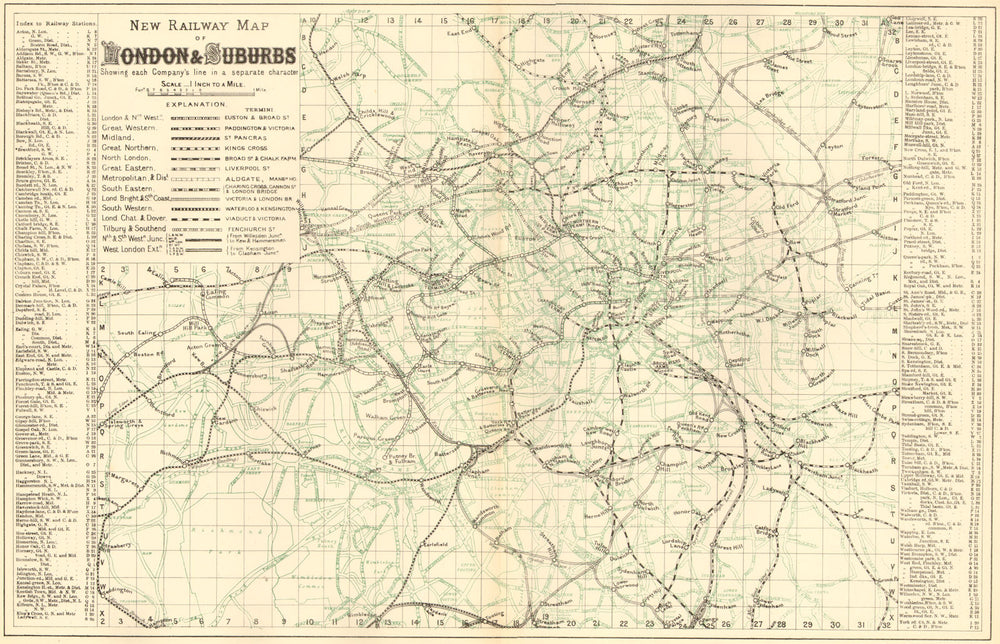 LONDON. Rail & Underground Tube map. Antique map by GW BACON 1884 old