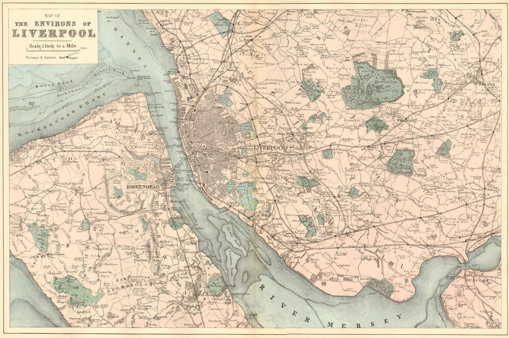 MERSEYSIDE. Liverpool Birkenhead Wirral St Helens. Antique map by GW BACON 1884