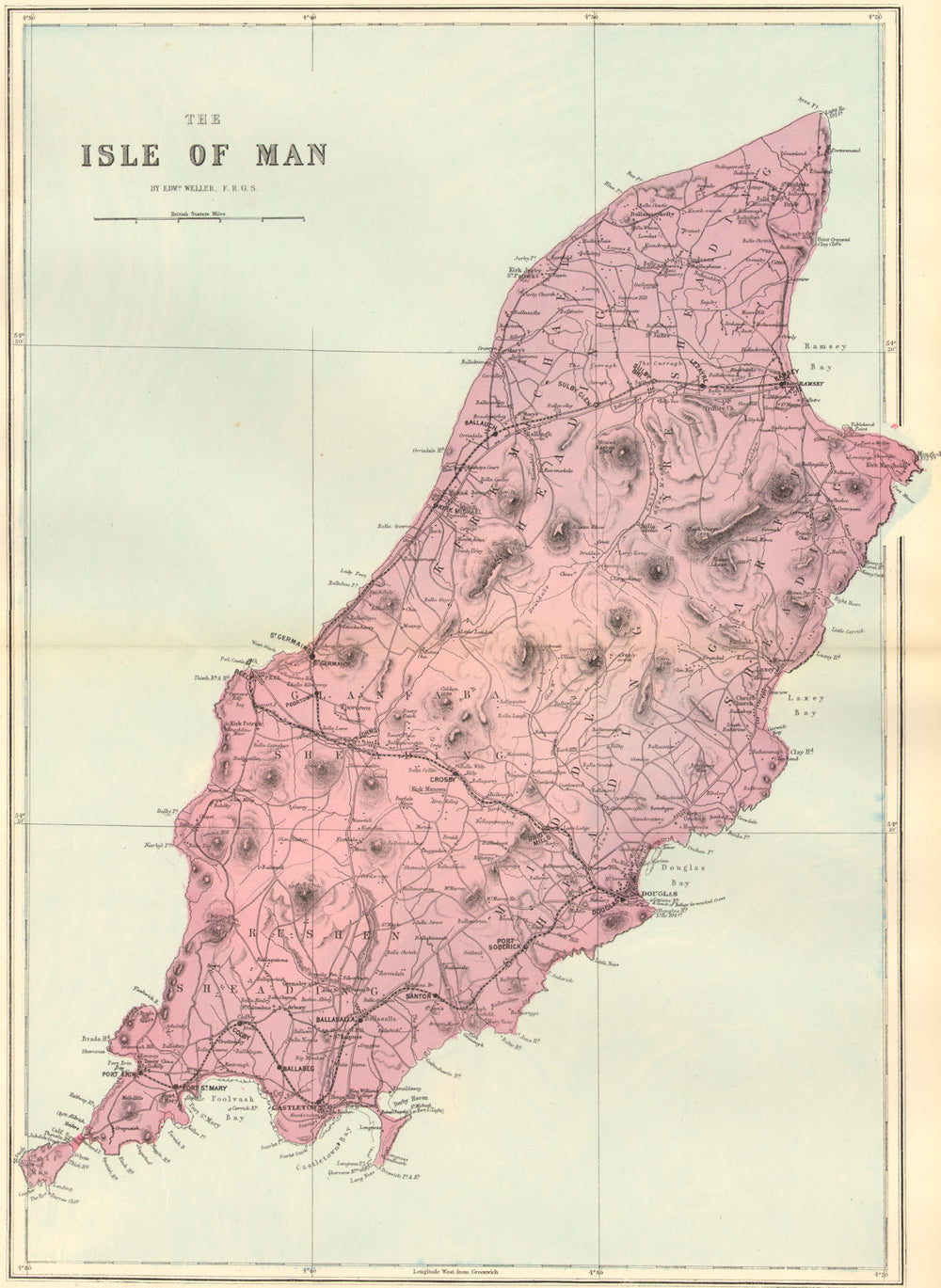 ISLE OF MAN. Antique map by GW BACON. Antique map by GW BACON 1884 old