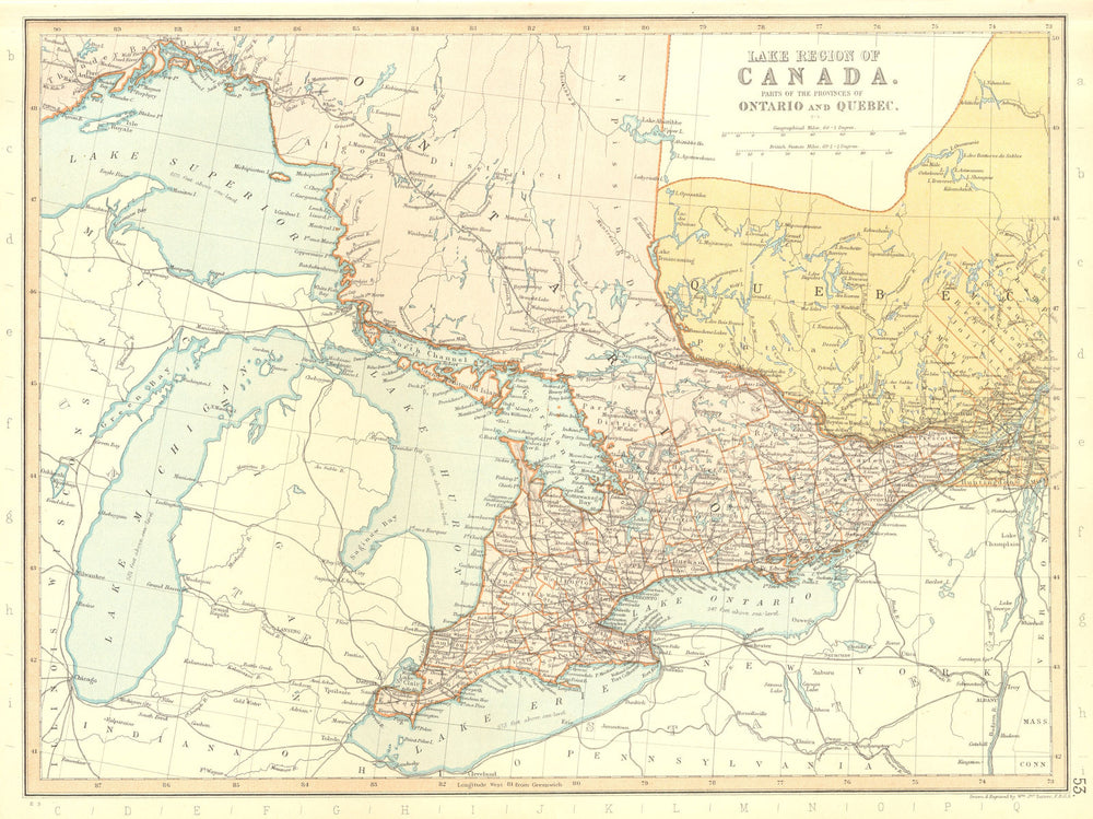 GREAT LAKES. Ontario Quebec Canada Erie Huron Michigan. BLACKIE 1893 old map