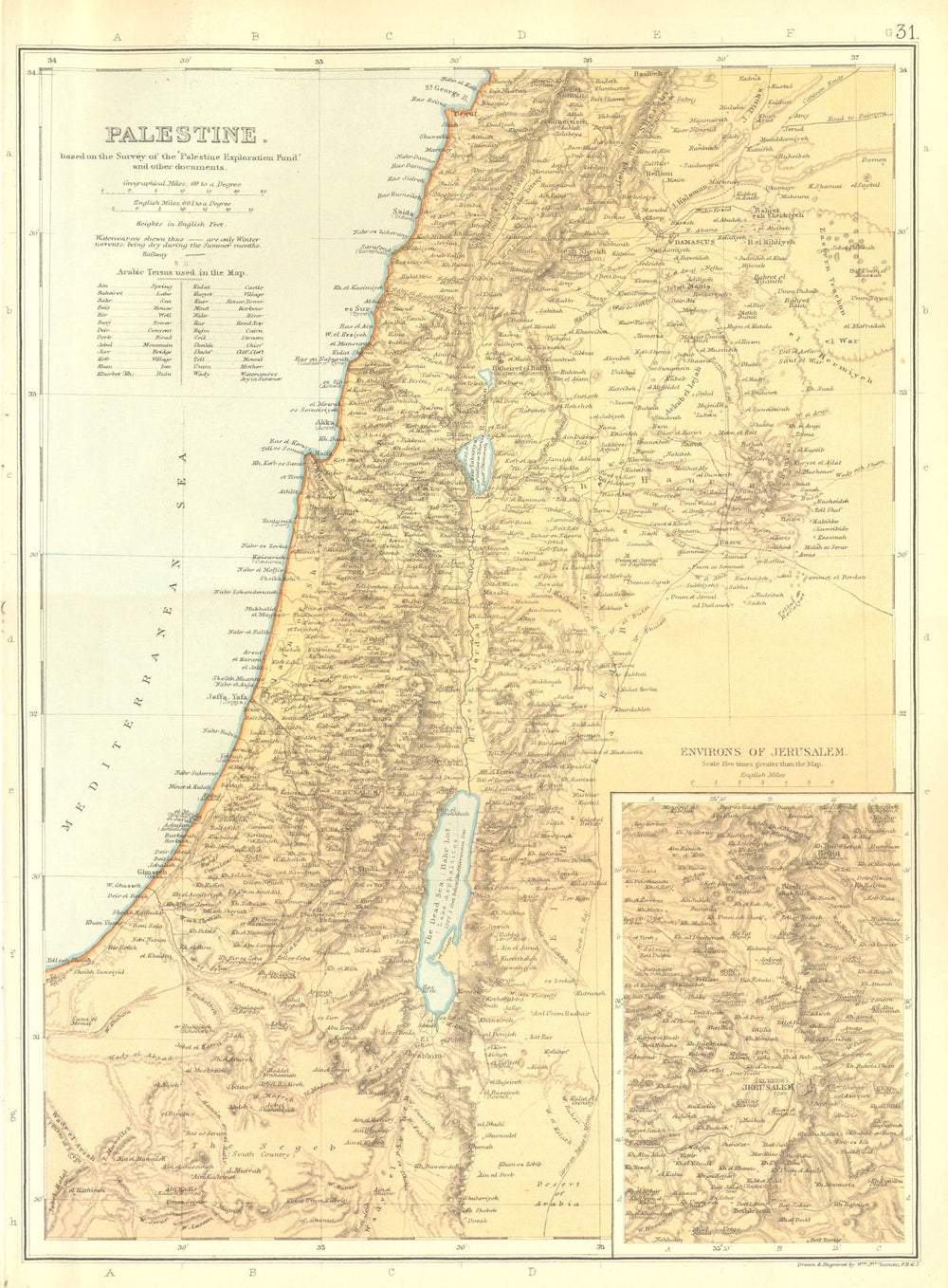 PALESTINE. Lebanon Israel Syria. Inset Jerusalem. BLACKIE 1893 old antique map