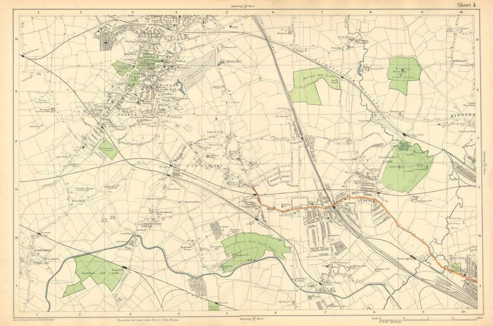 HARROW WEMBLEY. Sudbury,Greenford,Northolt,Kenton,Alperton (Bacon) c1911 map