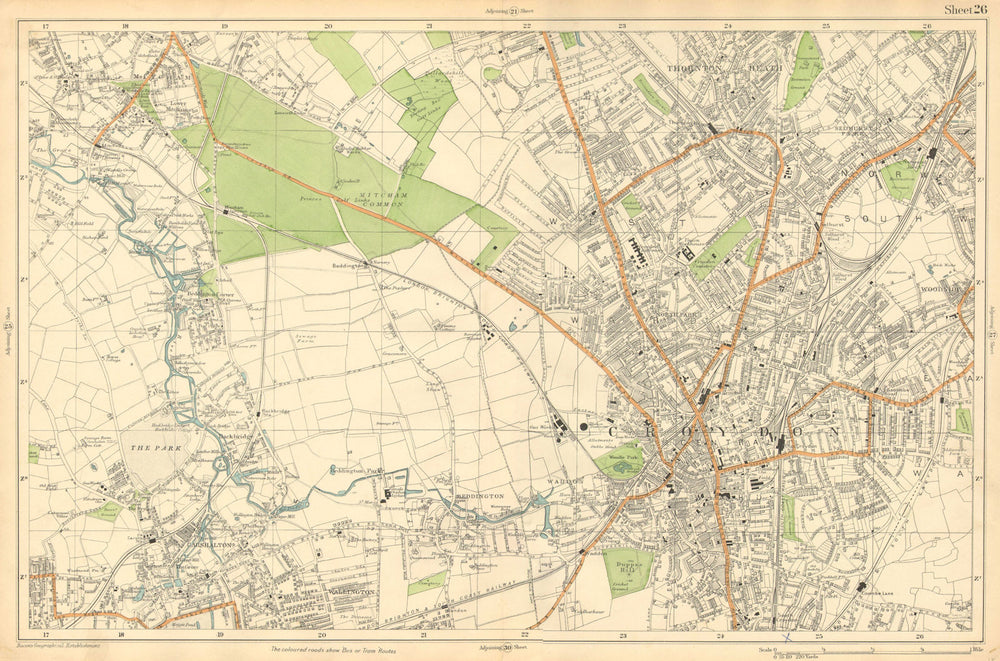 CROYDON.Mitcham,Carshalton,Wallington,Thornton Hth,Beddington(Bacon) c1911 map