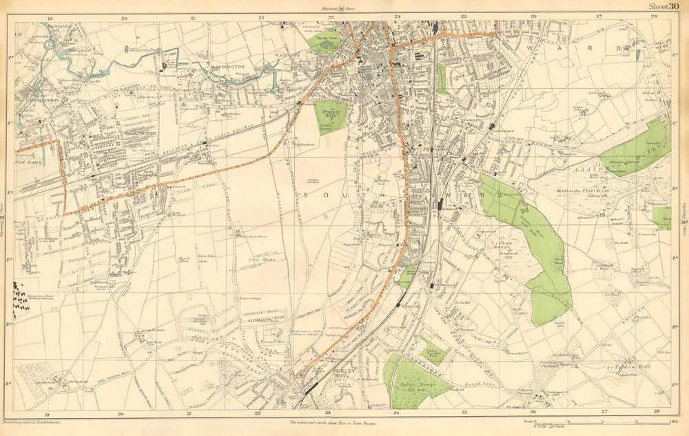 S CROYDON. Carshalton,Wallington,Waddon,Beddington,Purley (Bacon) c1911 map