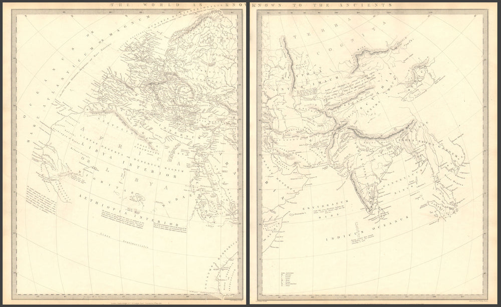 WORLD KNOWN TO ANCIENTS. Herodotus Ptolemy Pliny Hanno. On 2 sheets 1848 map