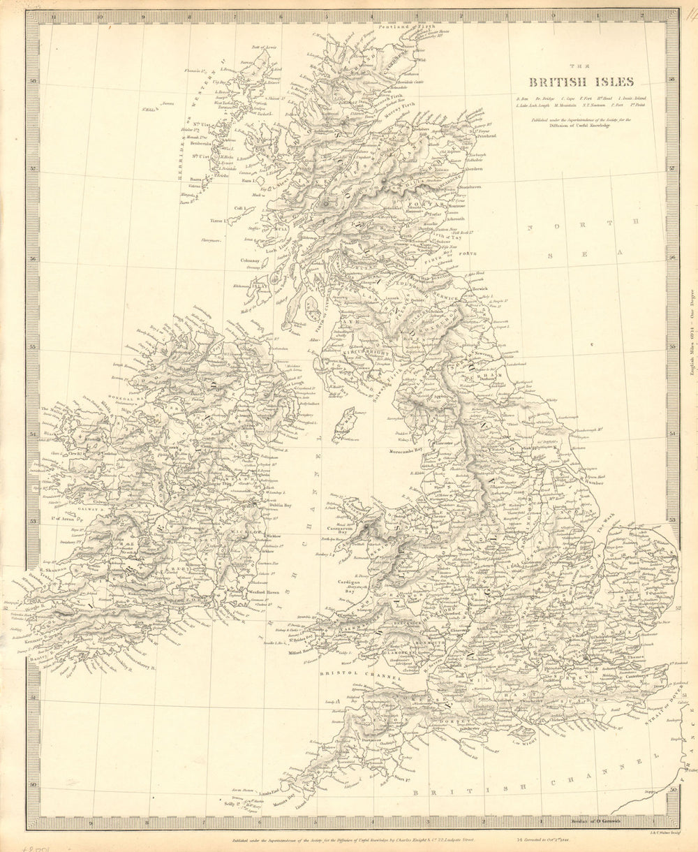 BRITISH ISLES. United Kingdom & Ireland. Counties towns rivers. SDUK 1848 map