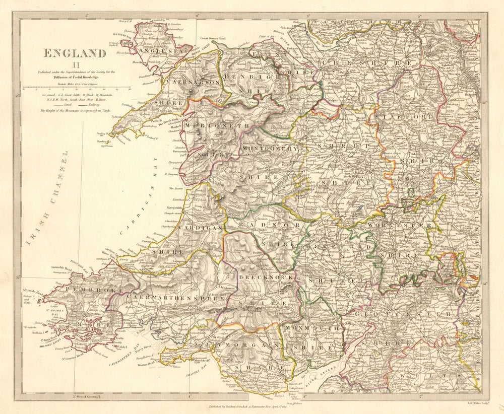 WALES & ENGLAND WEST MIDLANDS. Showing counties. Original colour.SDUK 1848 map