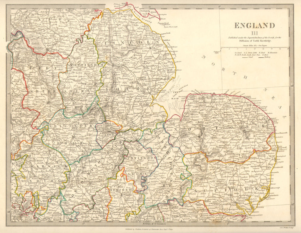 ENGLAND EAST. Norfolk Suffolk Cambs Lincs Leics Derbys Notts. SDUK 1848 map