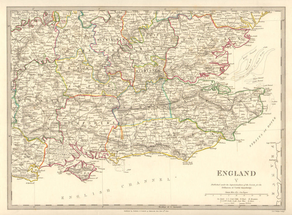 ENGLAND SE. Middx Kent Sussex Surrey Hants Berks Essex Herts. SDUK 1848 map