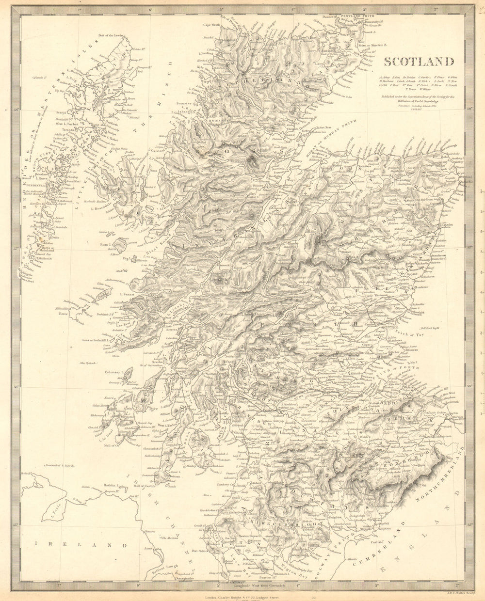 SCOTLAND. General map showing castles & kirks. SDUK 1848 old antique chart