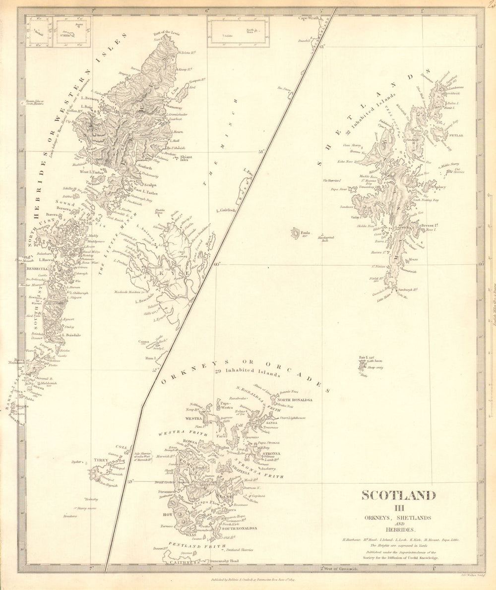 SCOTLAND ISLANDS. Western Isles. Orkneys, Shetlands and Hebrides.SDUK 1848 map