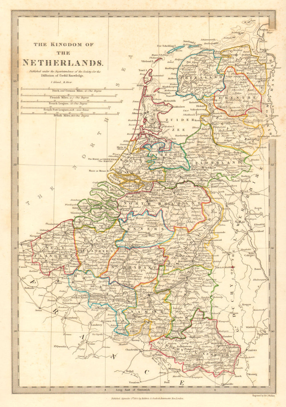 KINGDOM OF THE NETHERLANDS. & Belgium. Provinces. Holland. SDUK 1848 old map