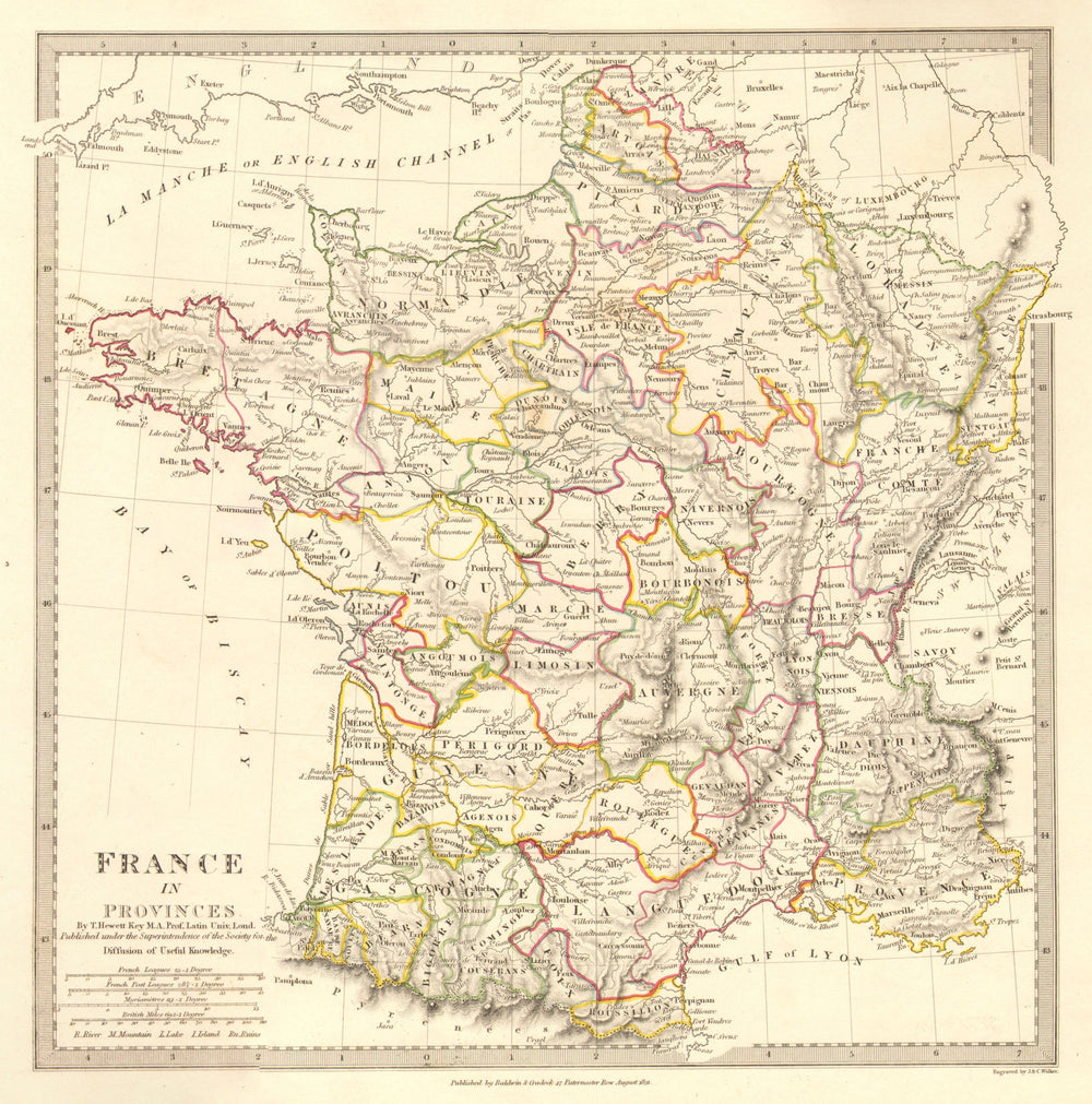 FRANCE IN PROVINCES. Shows provinces <1790. Original hand colour.SDUK 1848 map