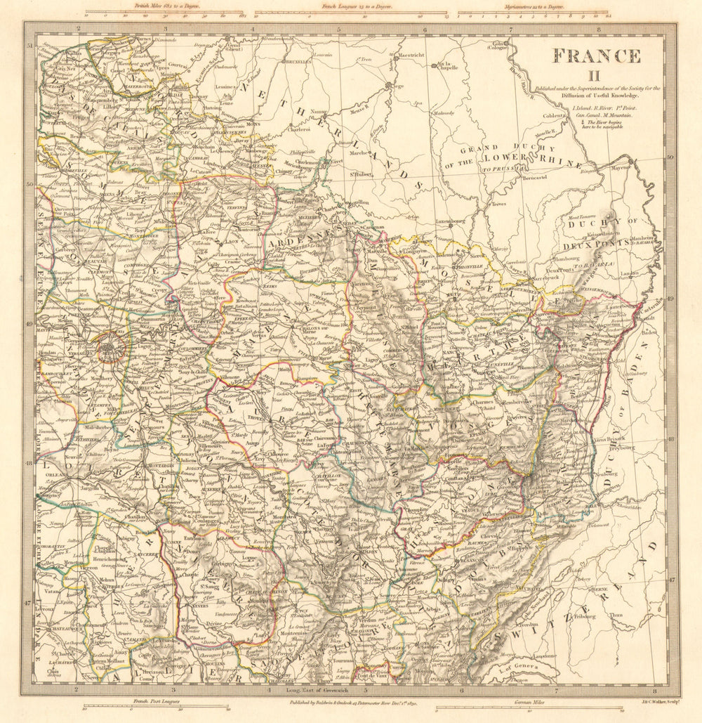 FRANCE N EAST. Champagne Alsace Lorraine Picardie Bourgogne Nord.SDUK 1848 map
