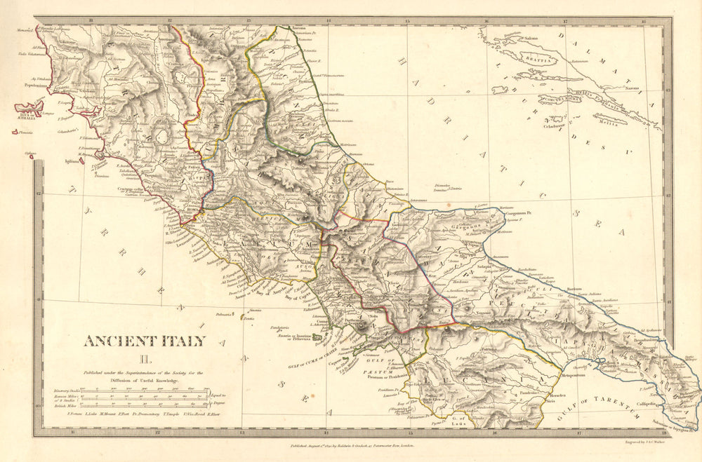 ANCIENT ITALY.South.Apulia Latium Sabini Samnium Picenum Etruria.SDUK 1848 map