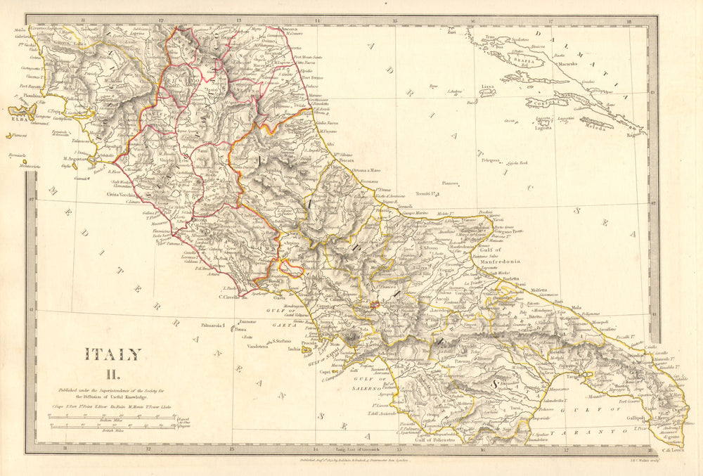 ITALY SOUTH.Naples Stato Pontifico Toscana.Original  hand colour.SDUK 1848 map