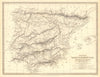 HISPANIA IBERIA. Ancient Spain & Portugal. Roman names & roads. SDUK 1848 map