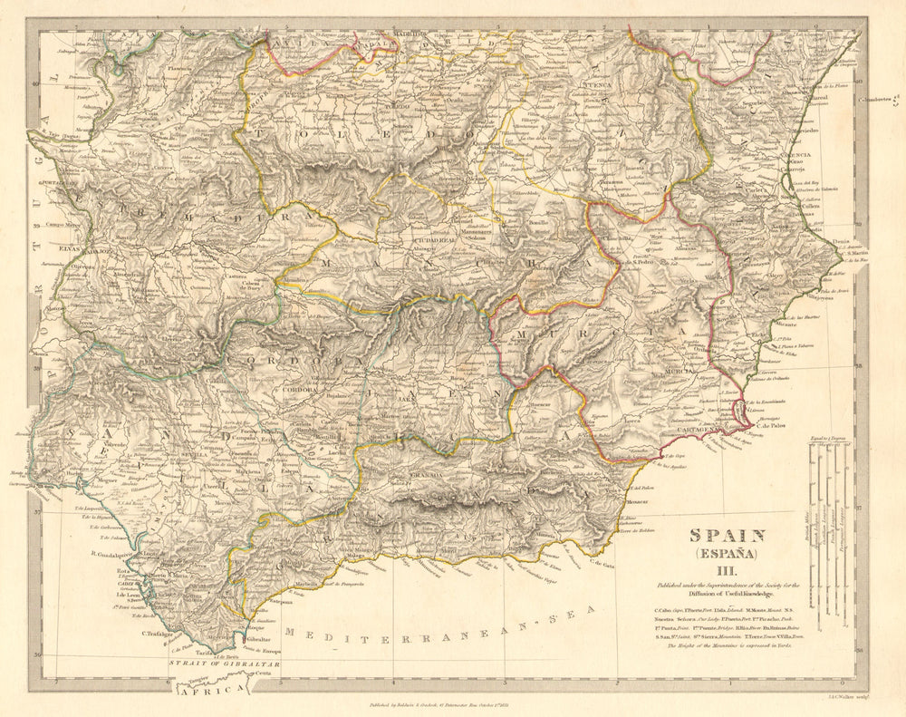 SPAIN SOUTH.Sevilla Granada Cordoba Jaen Murcia Valencia Toledo.SDUK 1848 map