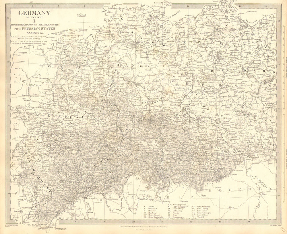 GERMANY DEUTSCHLAND.Holstein Hanover Mecklenburg Prussia Saxony.SDUK 1848 map