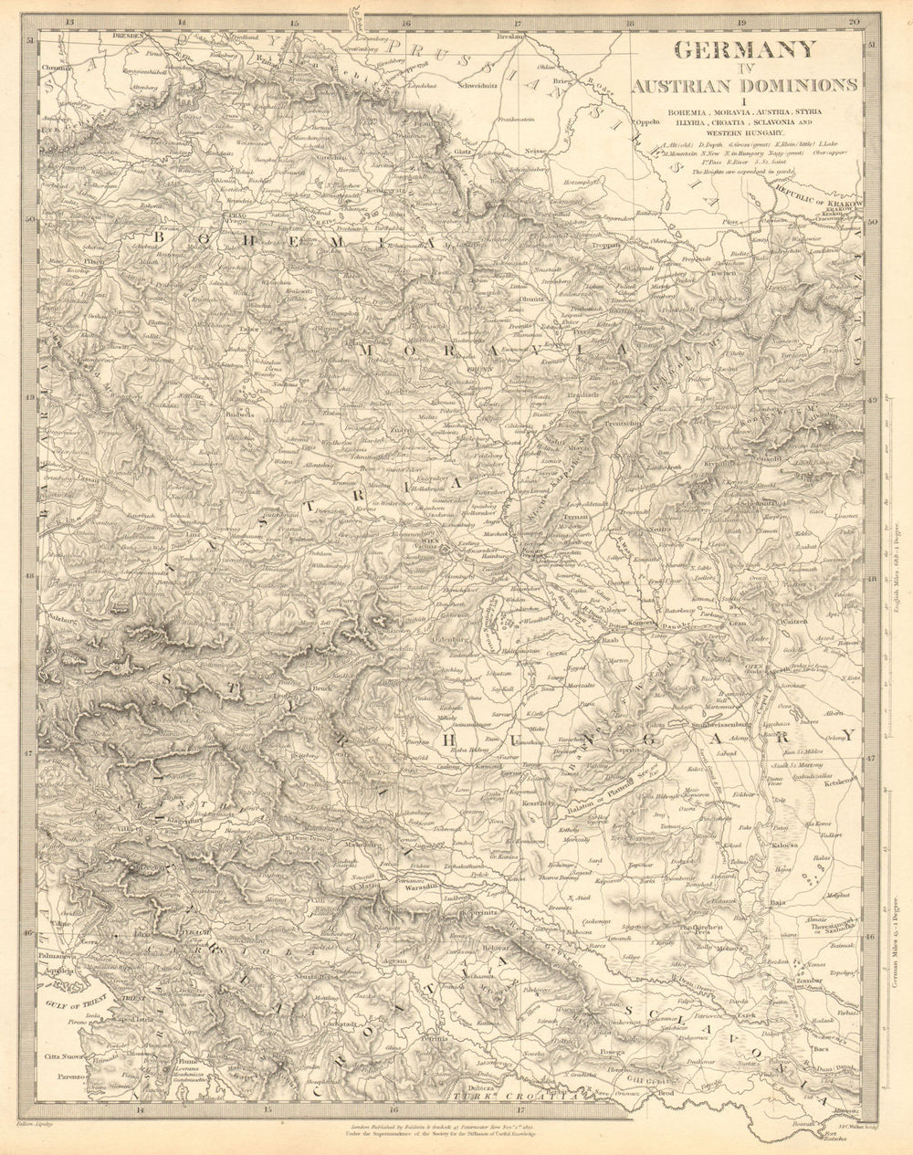 AUSTRIAN DOMINION.Bohemia Moravia Styria Illyria Croatia Hungary.SDUK 1848 map