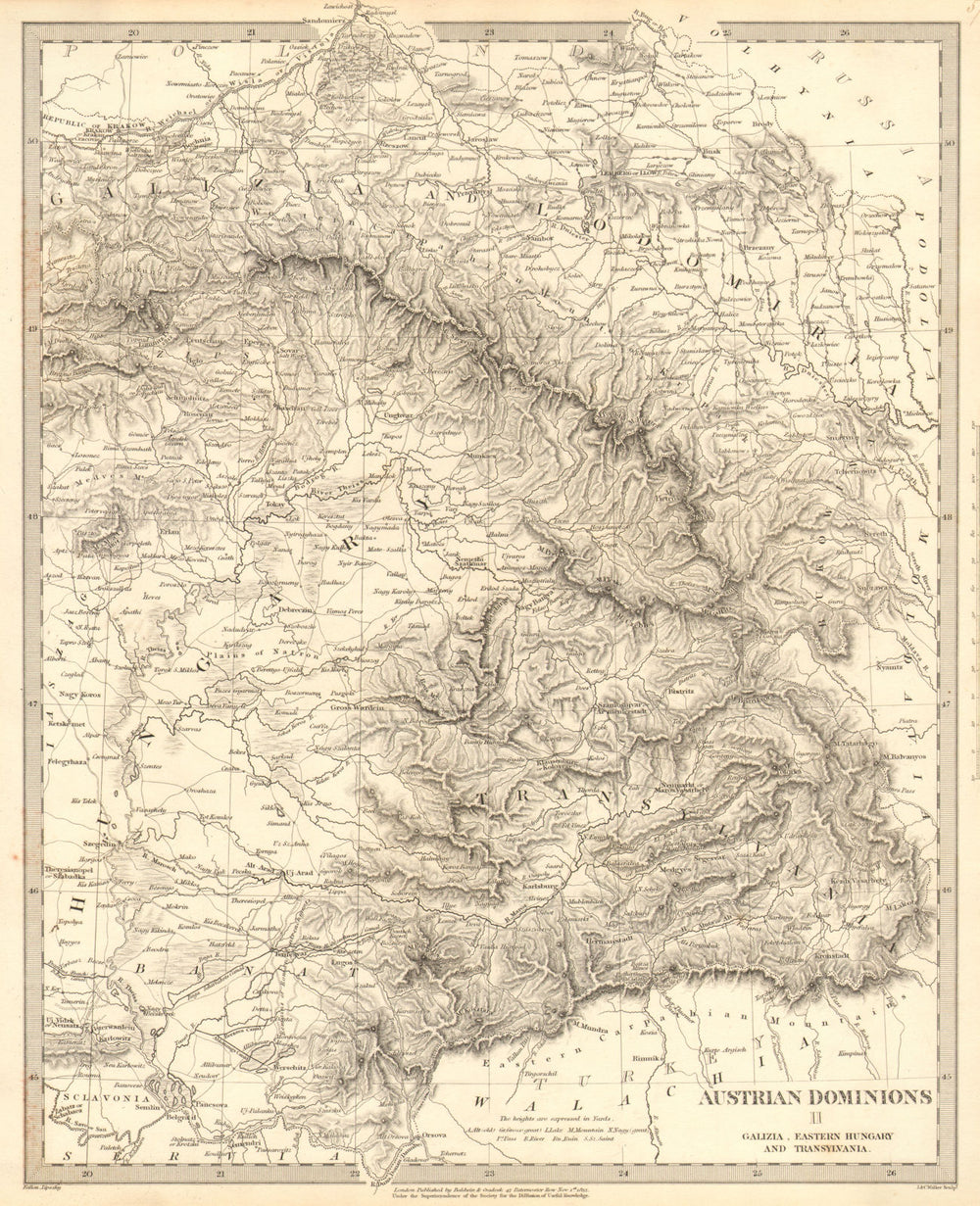 AUSTRIAN DOMINIONS.Galizia Eastern Hungary Transylvania Galicia.SDUK 1848 map