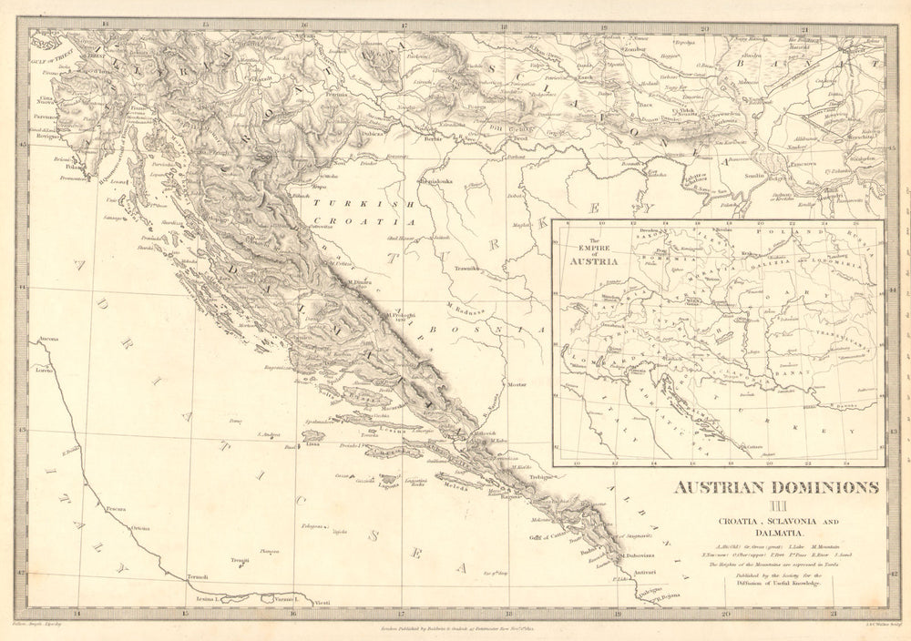 CROATIA. Dalmatia Slavonia Illyria Istria. Index map Austrian empire SDUK 1848