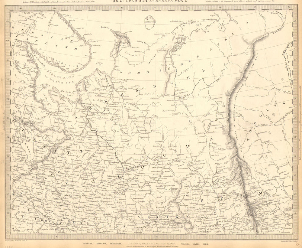 RUSSIA.Arkhangelsk Vologda VIatka Perm Olontez Iaroslavl.SDUK 1848 old map