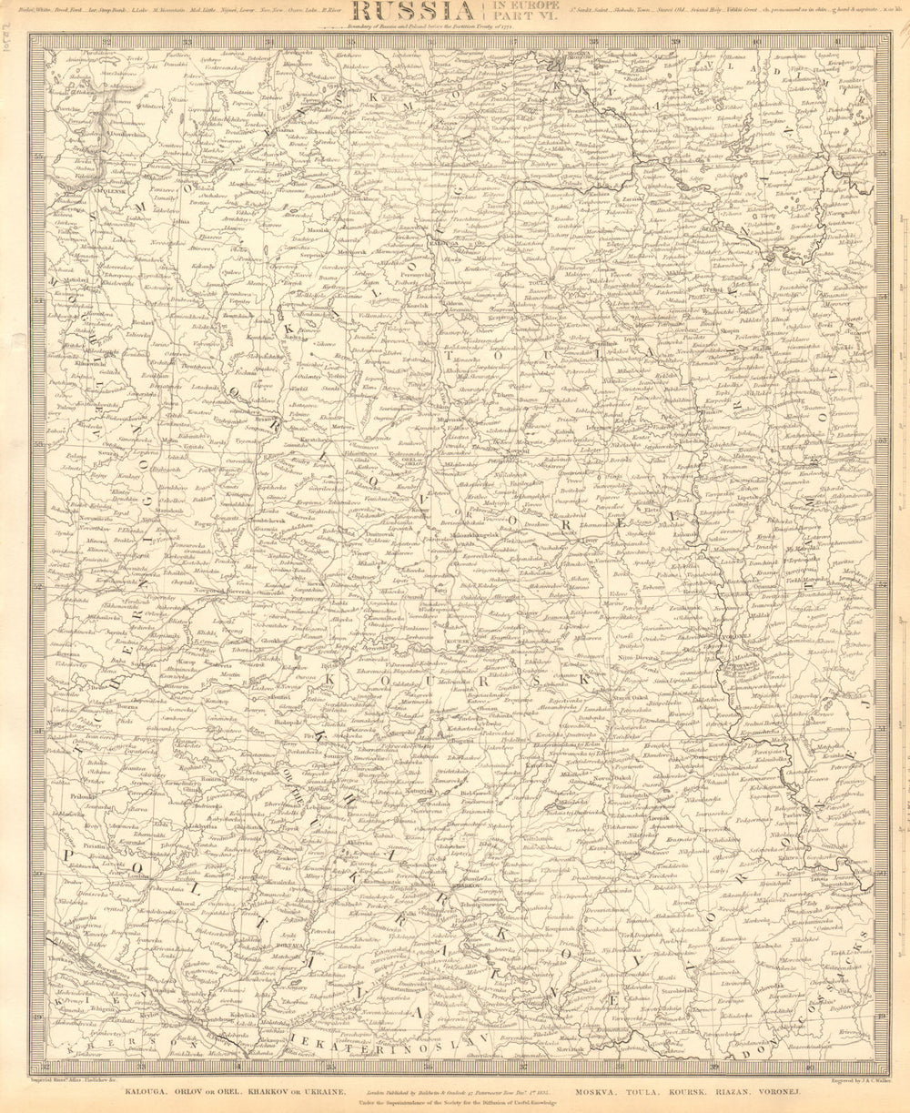 RUSSIA.Kalouga Kharkiv Ukraine Moskva Toula Kursk Riazan Voronej.SDUK 1848 map