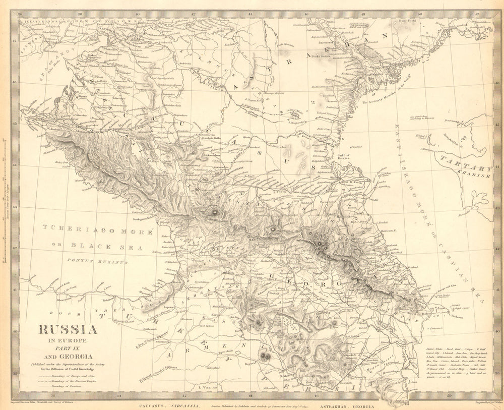 CAUCASUS. Russia Circassia Astrakhan Georgia Azerbaijan. SDUK 1848 old map