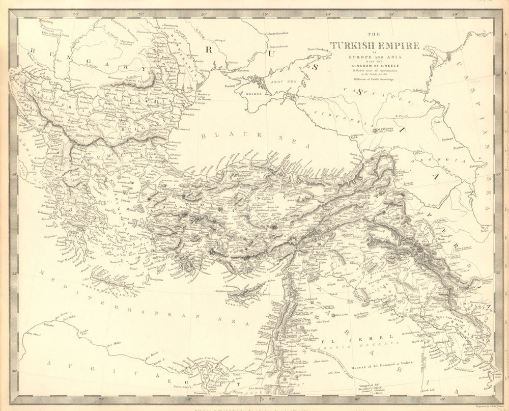 OTTOMAN EMPIRE. in Europe and Asia with the Kingdom of Greece. SDUK 1848 map