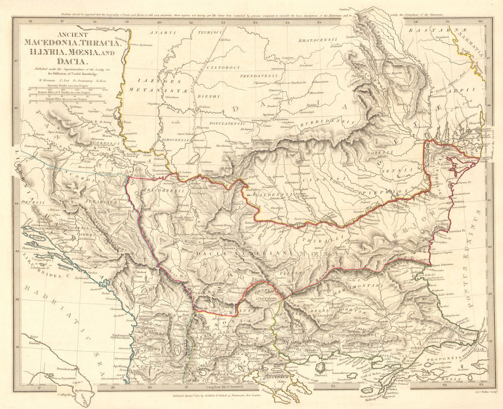 BALKANS ANCIENT. Macedonia, Thracia, Illyria, Moesia and Dacia. SDUK 1848 map