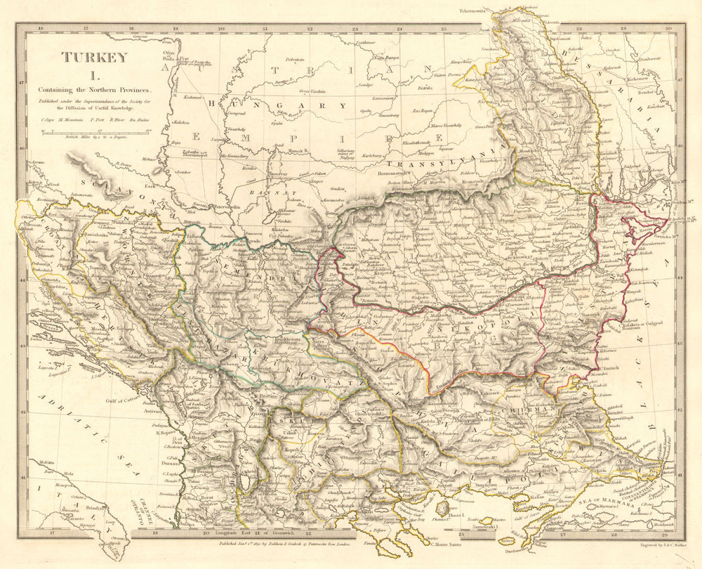 BALKANS. Northern Ottoman provinces. Wallachia Bulgaria Albania. SDUK 1848 map